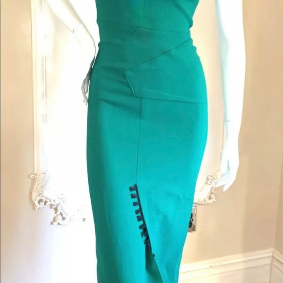 ROLAND MOURET Emerald-green Crêpe Dress US SIZE 2 - Picture 9 of 12